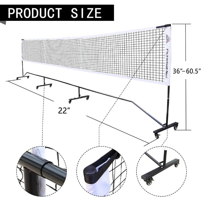 Badminton Pickleball Net System with Universal Casters, Removable Stable Metal Frame, Strong Nylon Net and Carrying Bag