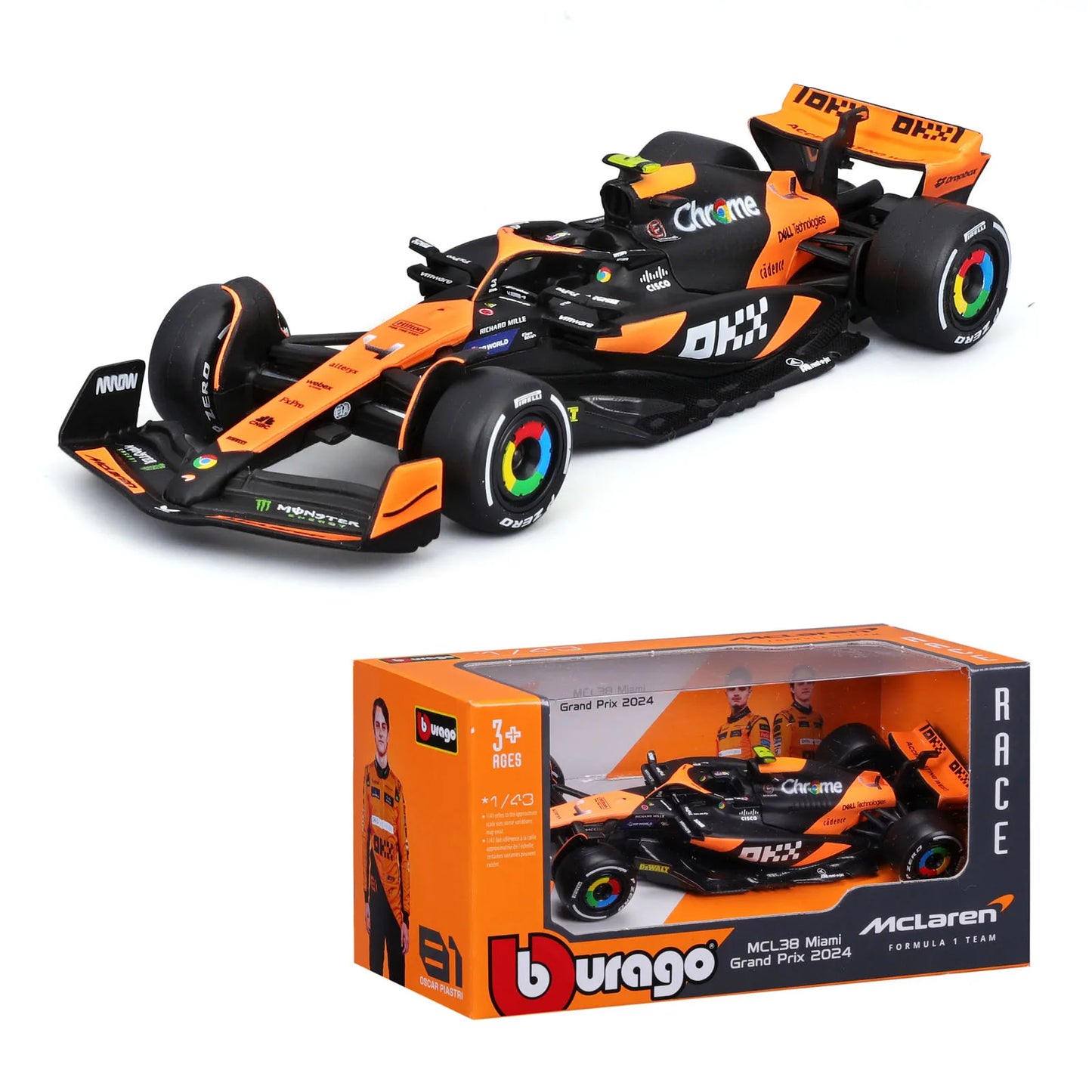 Bburago 1:43 2024 F1 Mclaren Mcl38 Monaco Grand Prix F1 Alloy Miniature Diecast Model #4 #81 Lando Norris F1 Car Toys Gift