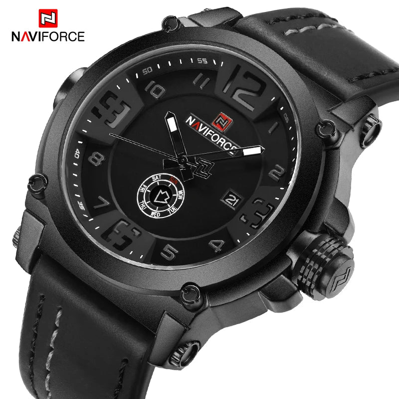 NAVIFORCE - Reloj deportivo militar de cuarzo para hombre, marca de lujo, analógico, con fecha, correa de cuero, Masculino