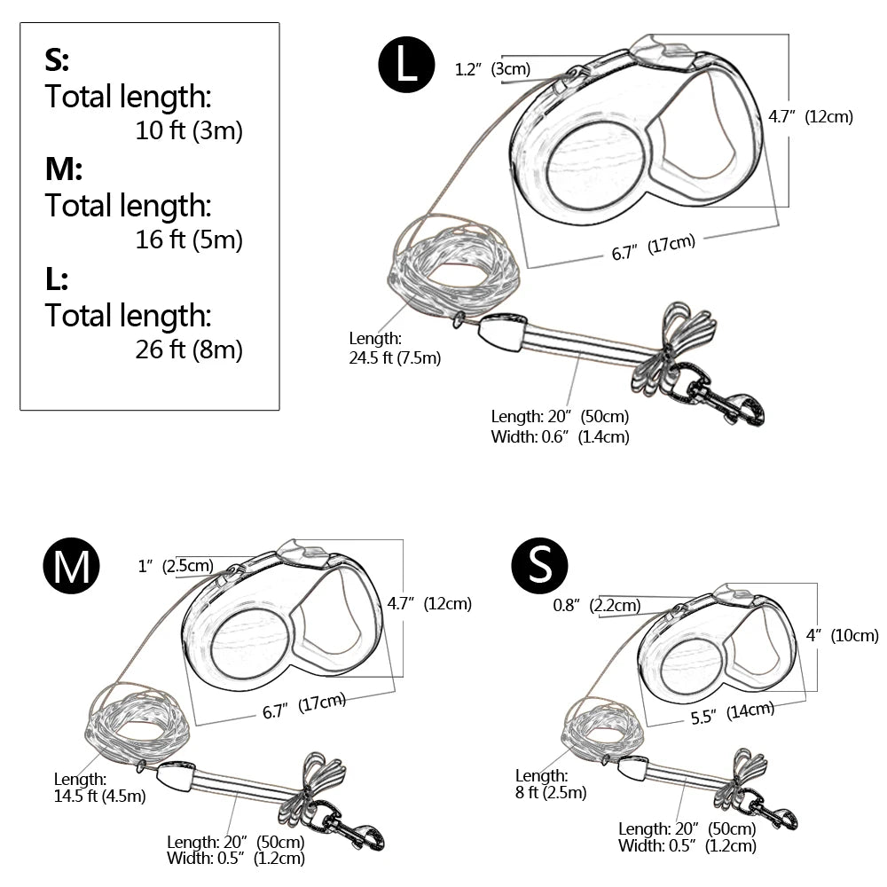 Retractable Dog Leash Automatic Extending Nylon Puppy Pet Dog Leashes Lead Dog Walking Running Leash Traction Rope 3m 5m 8m