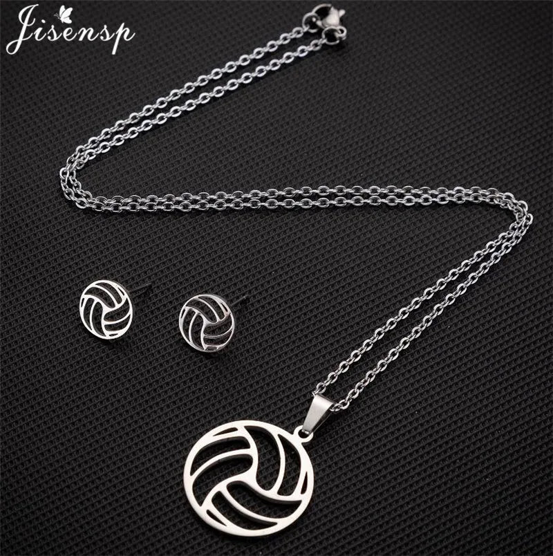 Jisensp Volleyball Jewelry Necklace for Women Men Stainless Steel Chain Necklaces Pendants Sports Fan Necklace Best Gift