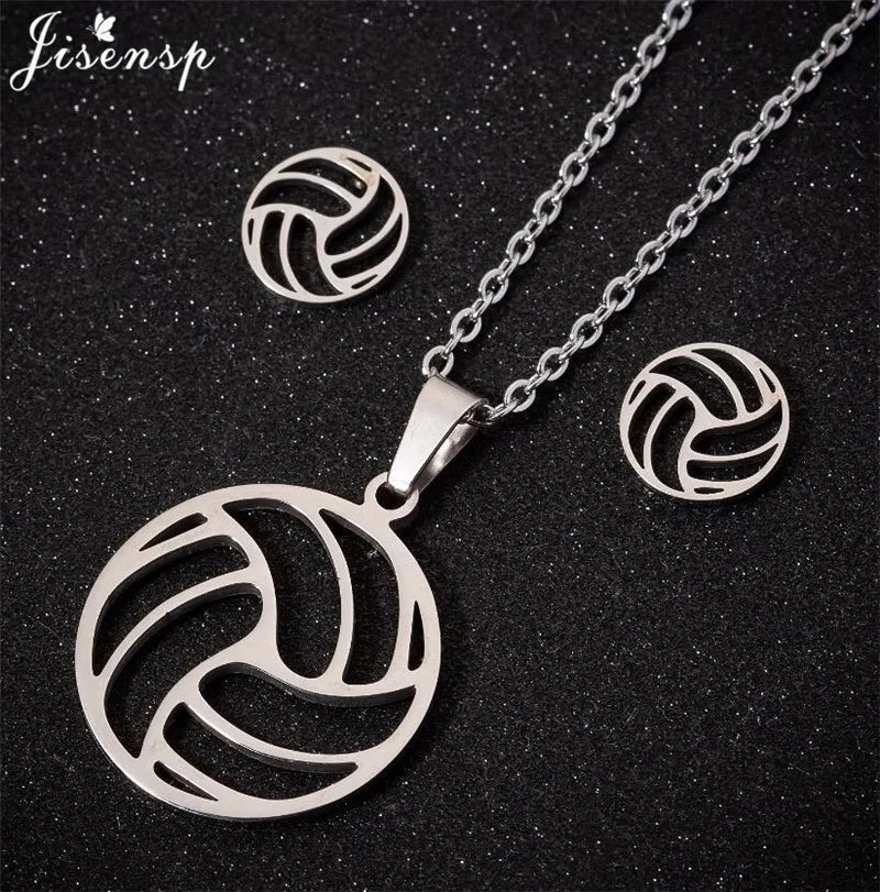 Jisensp Volleyball Jewelry Necklace for Women Men Stainless Steel Chain Necklaces Pendants Sports Fan Necklace Best Gift