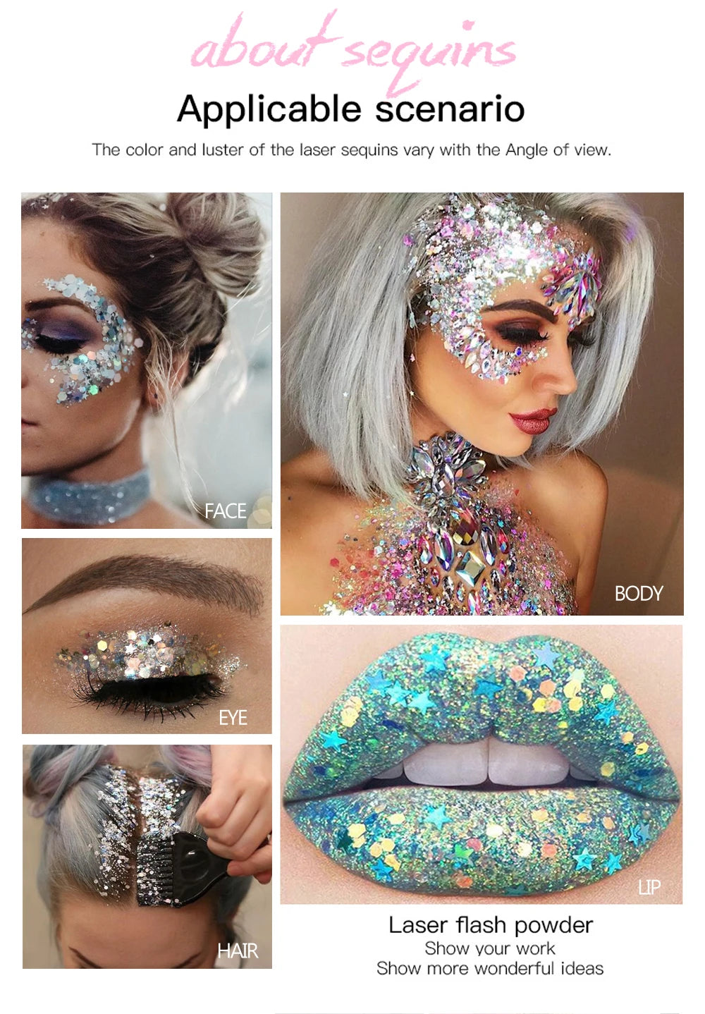 Cosmetic Chunky Body Glitter Primer Gel Glitter Face Body Gel Sequins Glow Powder Liquid Eye Shadow Lips Nails Hairs Makeup