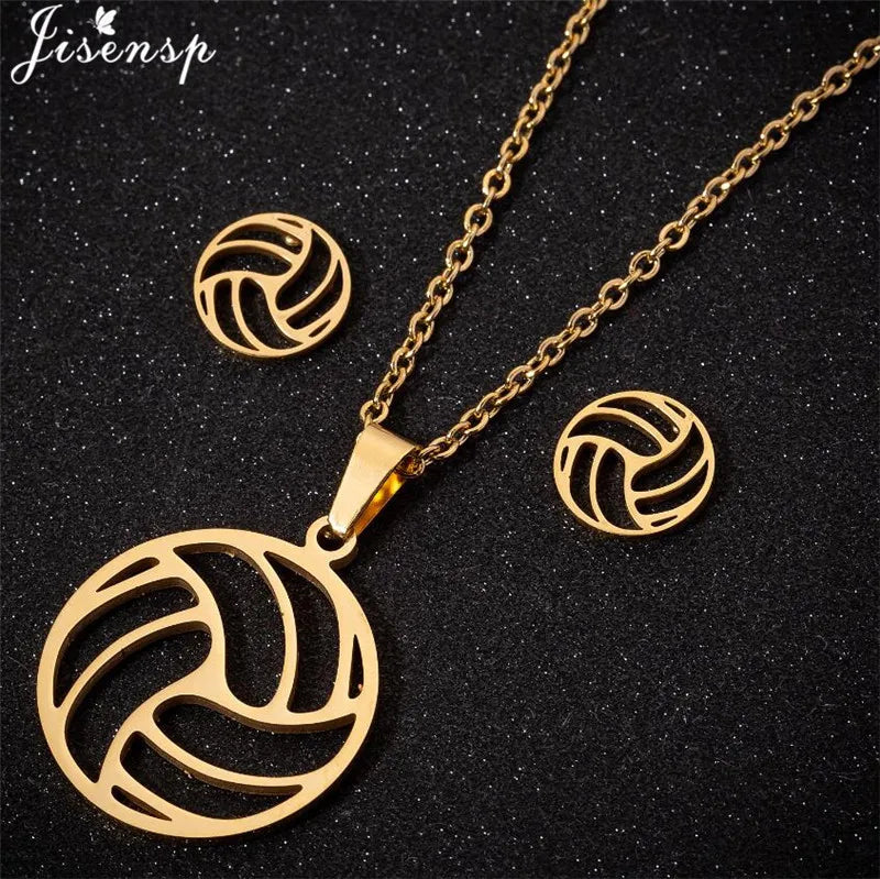 Jisensp Volleyball Jewelry Necklace for Women Men Stainless Steel Chain Necklaces Pendants Sports Fan Necklace Best Gift