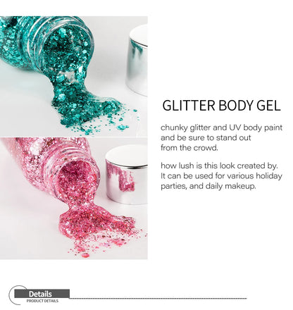 Cosmetic Chunky Body Glitter Primer Gel Glitter Face Body Gel Sequins Glow Powder Liquid Eye Shadow Lips Nails Hairs Makeup