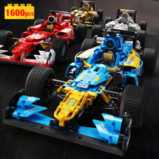 F1 1:8 Formula Racing Technical Building Block Model MOC Speed Sports Car Enlighten Bricks Christmas Toys For Boys Gift Set