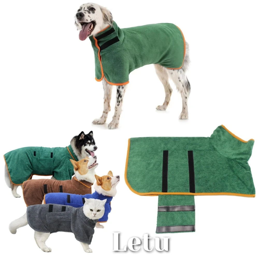 Pet Drying Coat Absorbent Bathrobe Towel Large Medium Small Dog Super Fast Drying Moisture Bath Bags Robe Soft Adjustable