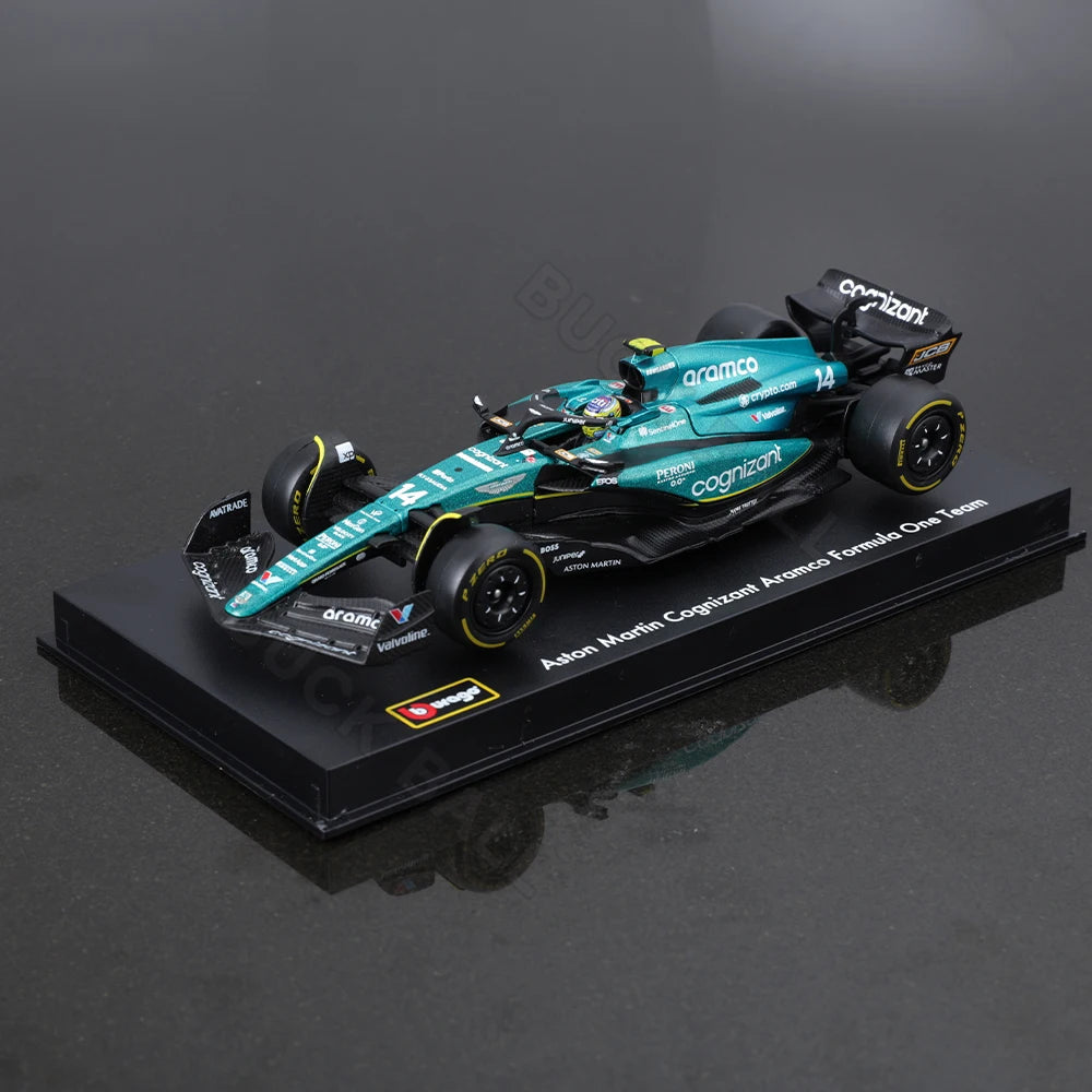 Bburago 1:43 Aston Martin Aramco F1 Team Amr23 2023 Car Model Dust Cover 14 Alonso #18 Stroll # Alloy Die Boys Collection Gifts