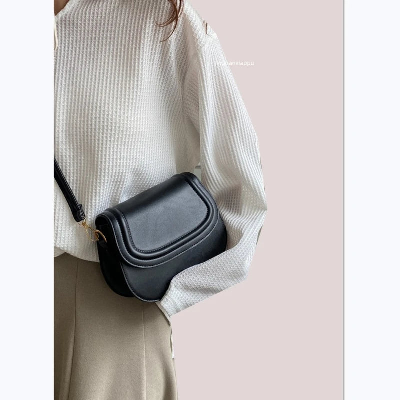 Retro Solid Color PU Crossbody Bag 2023 Summer New Simple Elegant Hasp Women's Shoulder Bag Fashion All-Matched Underarm Bag