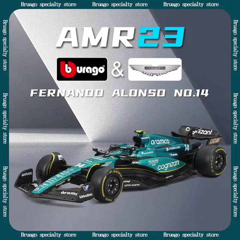 New Burago 1:43 F1 Aston Martin Aramco F1 Team AMR23 2023 Car Model Collection #14 Alonso #18 Stroll Alloy Car Die Cast Toy Gift