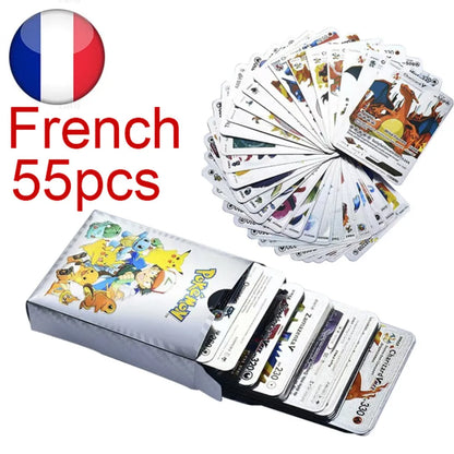 French Pokemon Card 55 pieces of Pokemon Gold Cards Golden Letters French Cards Metalicas Charizard Vmax Gx Series Game Card Box