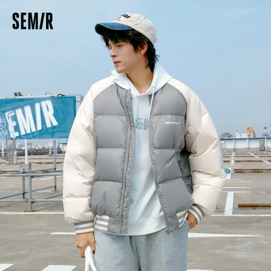 Semir Down Jacket Men Oversize College Style Baseball Collar Jacket 2022 Winter New Sports Raglan Top Coat