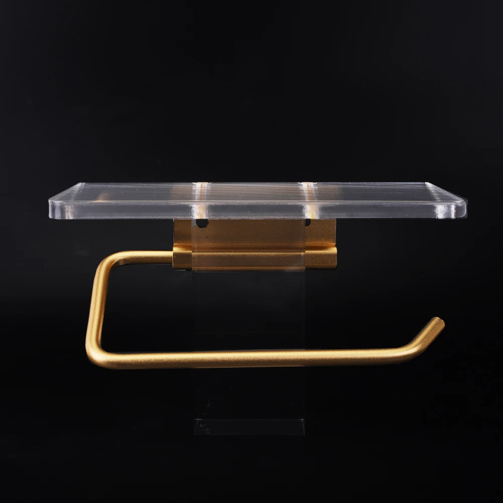 Luxury Gold Toilet Paper Holder with Shelf No Punching Acrylic Roll Paper Holder Tissue Hanger Bathroom Accessories