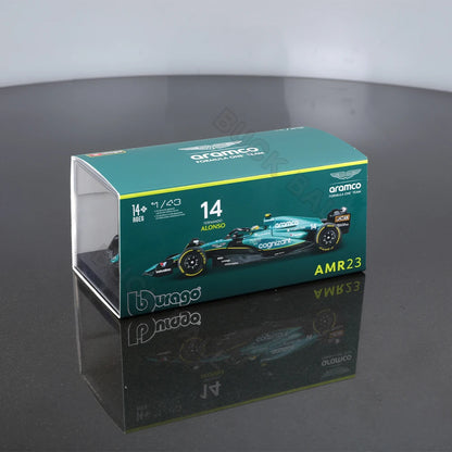 Bburago 1:43 Aston Martin Aramco F1 Team Amr23 2023 Car Model Dust Cover 14 Alonso #18 Stroll # Alloy Die Boys Collection Gifts