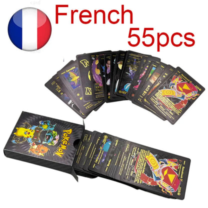 French Pokemon Card 55 pieces of Pokemon Gold Cards Golden Letters French Cards Metalicas Charizard Vmax Gx Series Game Card Box