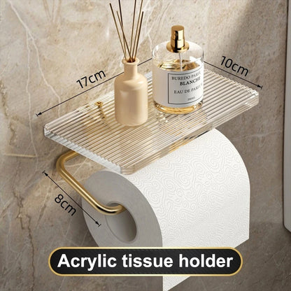 Luxury Gold Toilet Paper Holder with Shelf No Punching Acrylic Roll Paper Holder Tissue Hanger Bathroom Accessories