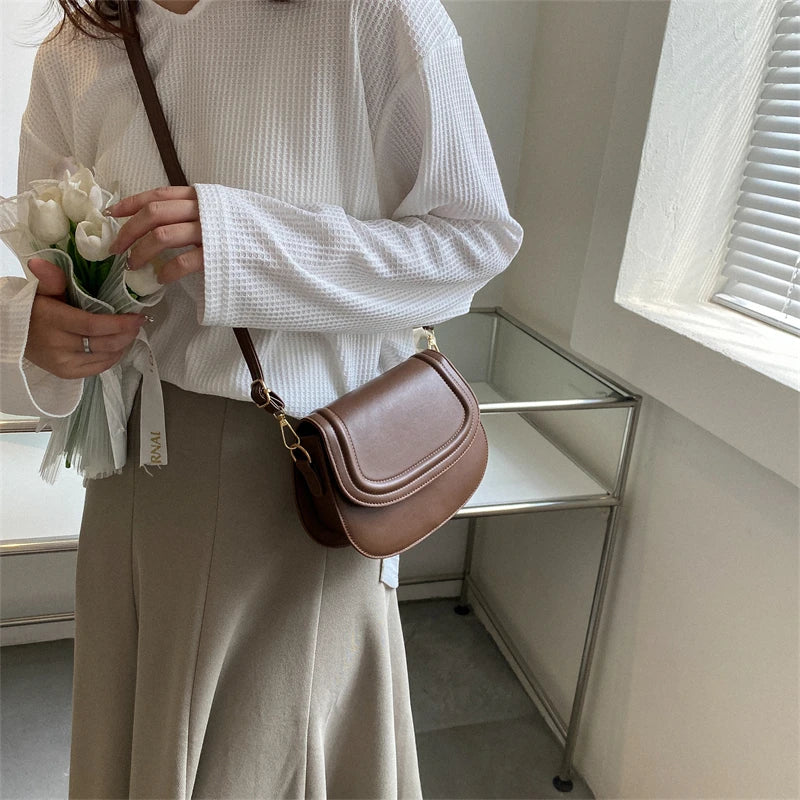 Retro Solid Color PU Crossbody Bag 2023 Summer New Simple Elegant Hasp Women's Shoulder Bag Fashion All-Matched Underarm Bag