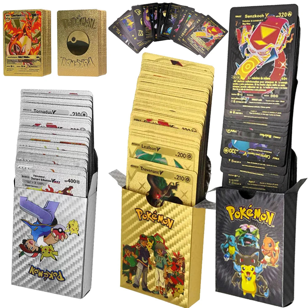 French Pokemon Card 55 pieces of Pokemon Gold Cards Golden Letters French Cards Metalicas Charizard Vmax Gx Series Game Card Box