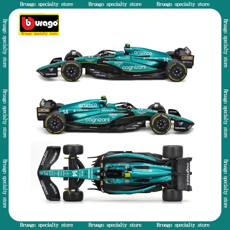 New Burago 1:43 F1 Aston Martin Aramco F1 Team AMR23 2023 Car Model Collection #14 Alonso #18 Stroll Alloy Car Die Cast Toy Gift