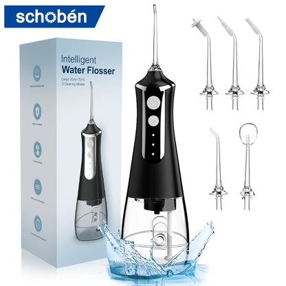 Schoben Dental Oral Irrigator Water Flosser Original Electric Oral Irrigator Dental 1400 Times/Min 5 Nozzles Water Flosser