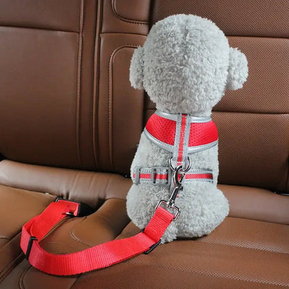 Adjustable Pet Car Safety Harness with Leash and Breakaway Collar - Secure Vehicle Restraint for Dogs during Travel