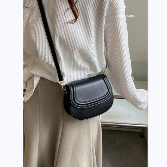 Retro Solid Color PU Crossbody Bag 2023 Summer New Simple Elegant Hasp Women's Shoulder Bag Fashion All-Matched Underarm Bag