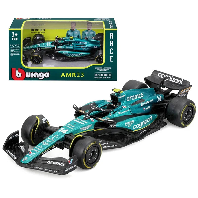 New Burago 1:43 F1 Aston Martin Aramco F1 Team AMR23 2023 Car Model Collection #14 Alonso #18 Stroll Alloy Car Die Cast Toy Gift