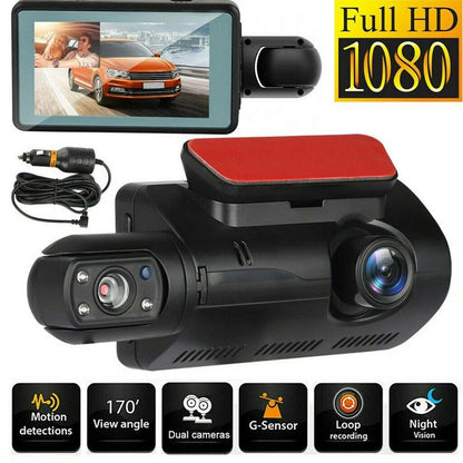 Dashcam Dual Camera HD Front Rear 2 Lens Recorder Car DVR Dash Cam Auto Wide Angle Night Vision Monitor Security Surveillance